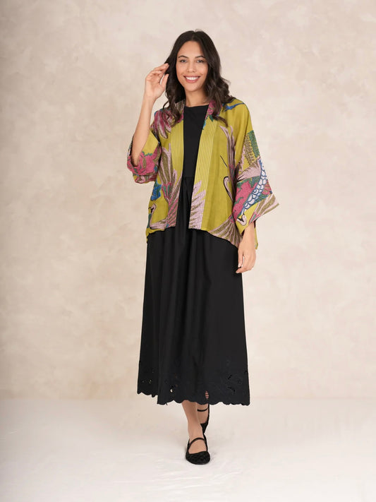 One Hundred Stars Crane Olive Kimono