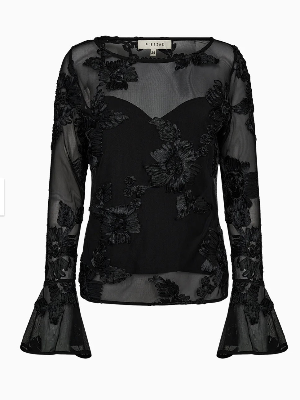Pieszak Melia Flounce Sleeve Mesh Blouse-Black