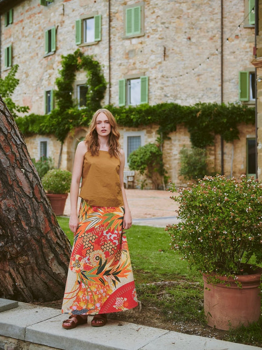 One Hundred Stars Fans Scarlet A-line maxi skirt