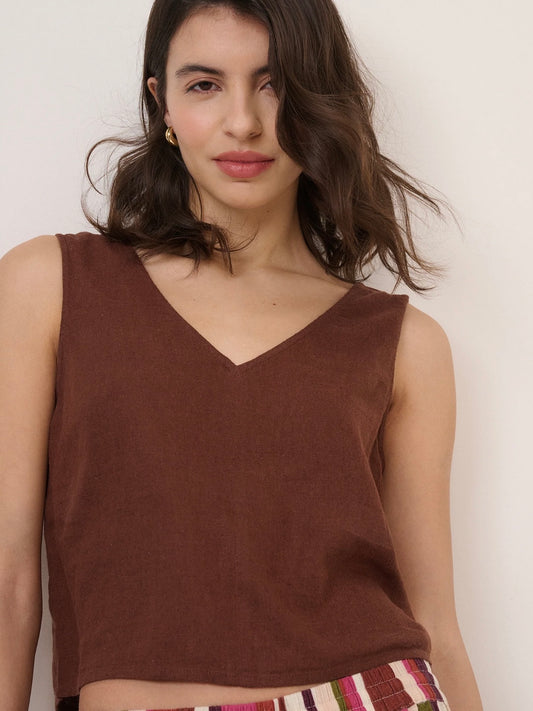 Nobody's Child Brown Linen Blend Top