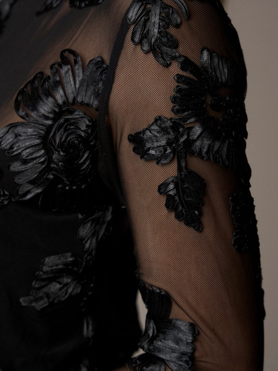 Pieszak Melia Flounce Sleeve Mesh Blouse-Black