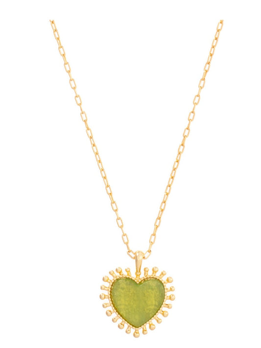 Talis Chains Mini Heart Pendant Necklace -Green Jade