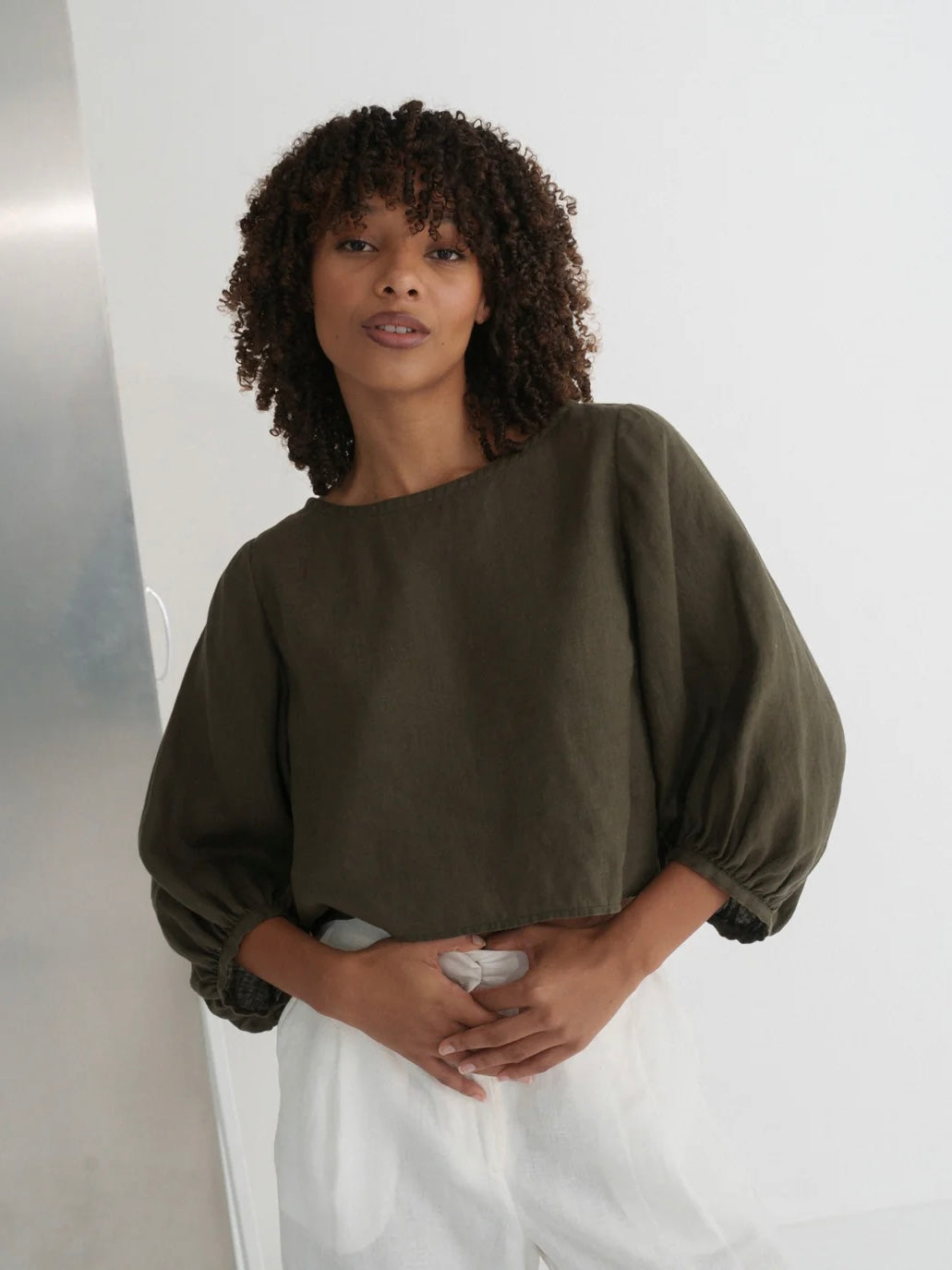 Lilly Pilly Demi Linen Top-Khaki