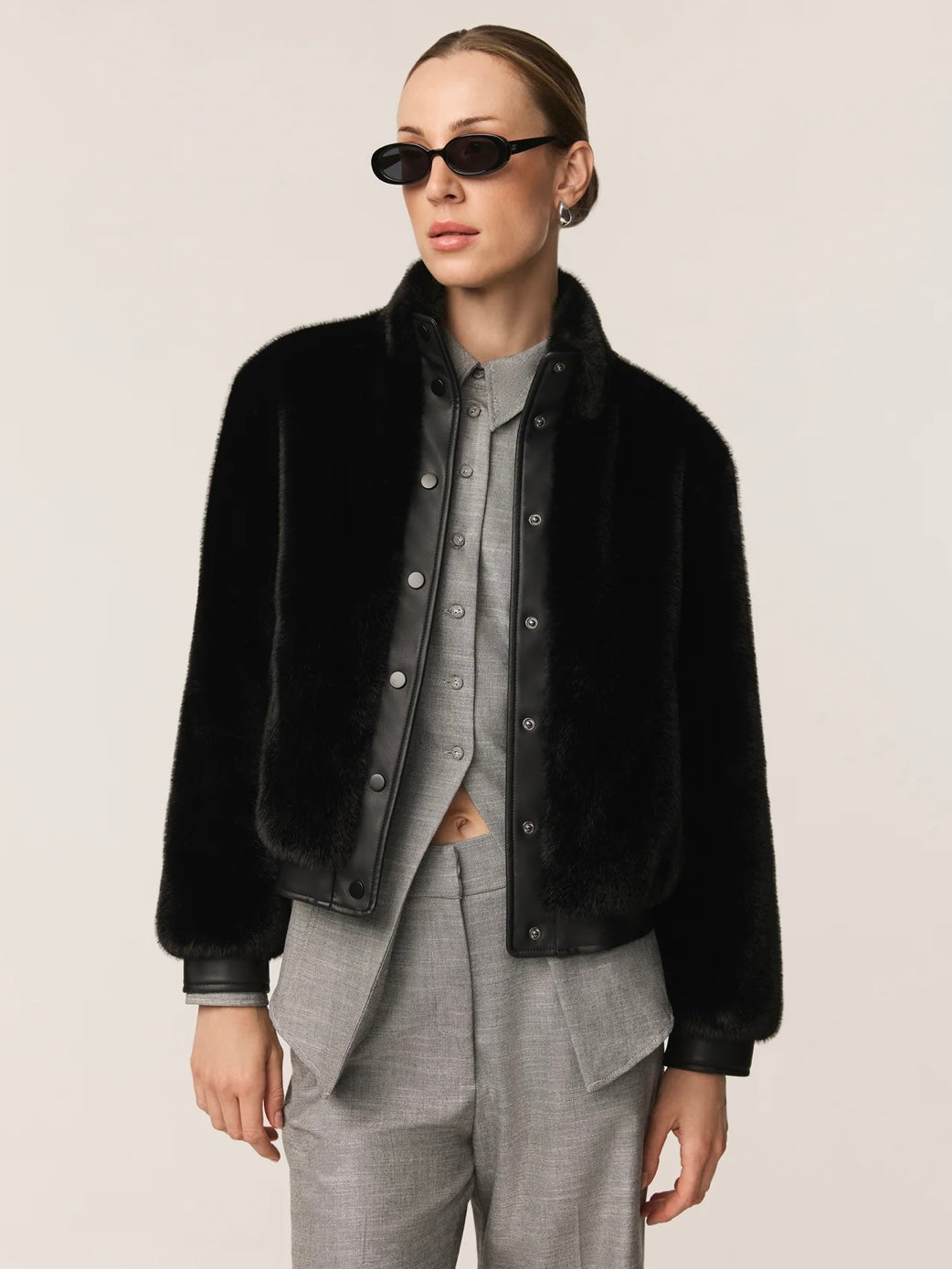 Issy London Jolie Black Faux Fur Bomber Jacket