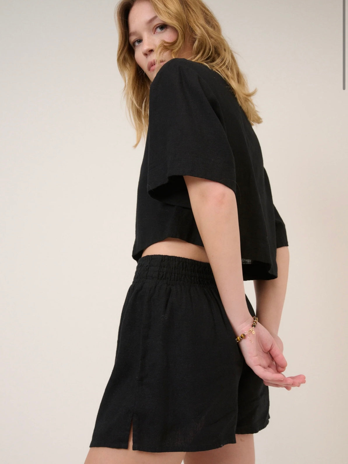 Nobodys Child Black Linen Blend Elasticated Waist Shorts