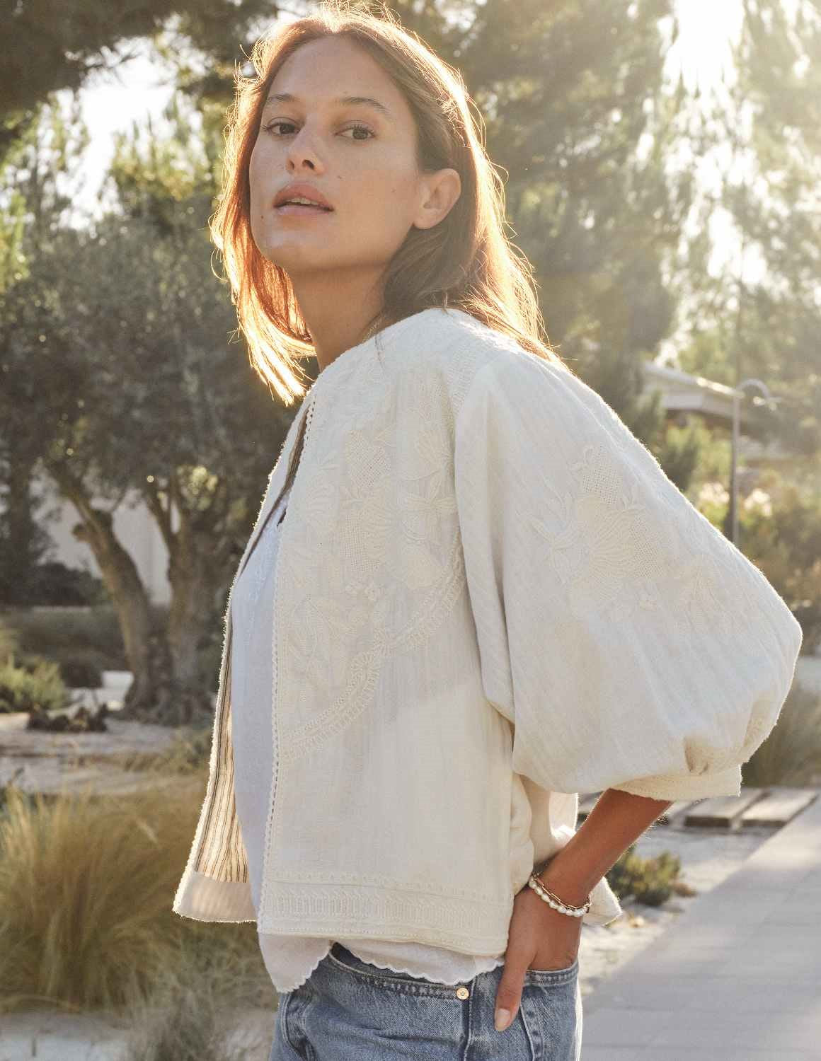 M.A.B.E. Averi Embroidered Jacket-Ivory
