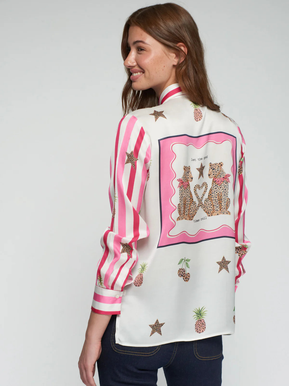 Vilagallo Pink Stripe & Leopard Shirt
