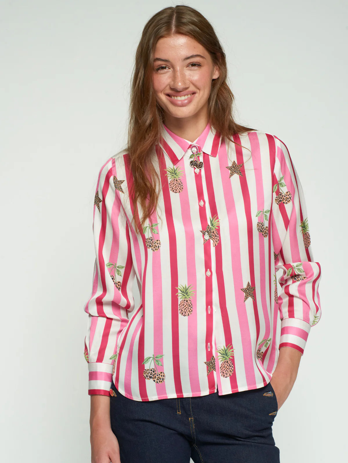 Vilagallo Pink Stripe & Leopard Shirt