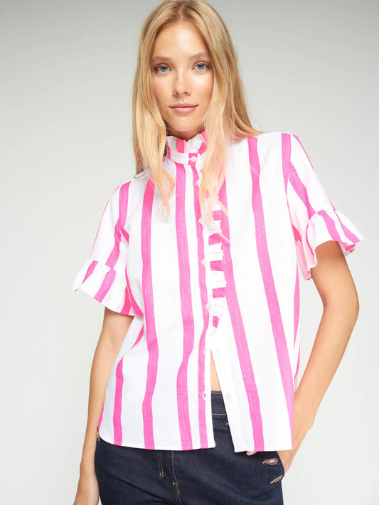 Vilagallo Pink Stripe Shirt with front ruffle