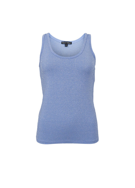 Black Colour Faye Lurex Vest Top-Light Blue