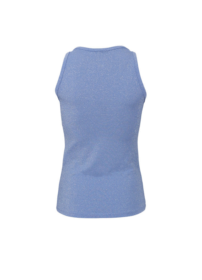 Black Colour Faye Lurex Vest Top-Light Blue