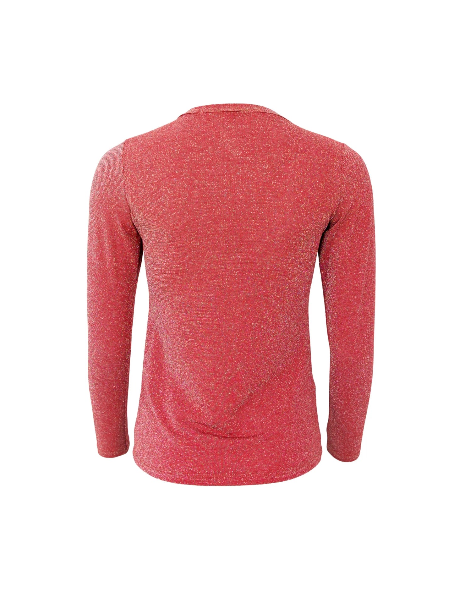 Black Colour Faye Long Sleeve Lurex Top-Coral Red
