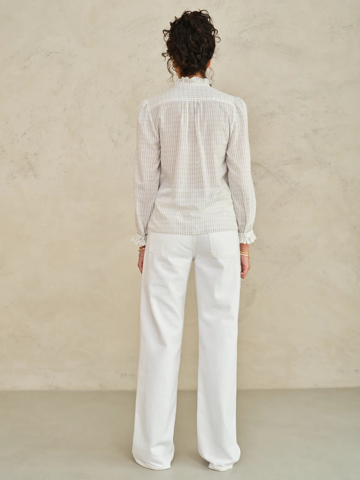 M.A.B.E Chrissie Top-Ecru Check