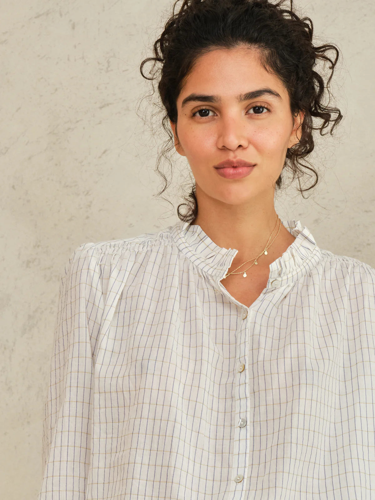 M.A.B.E Chrissie Top-Ecru Check