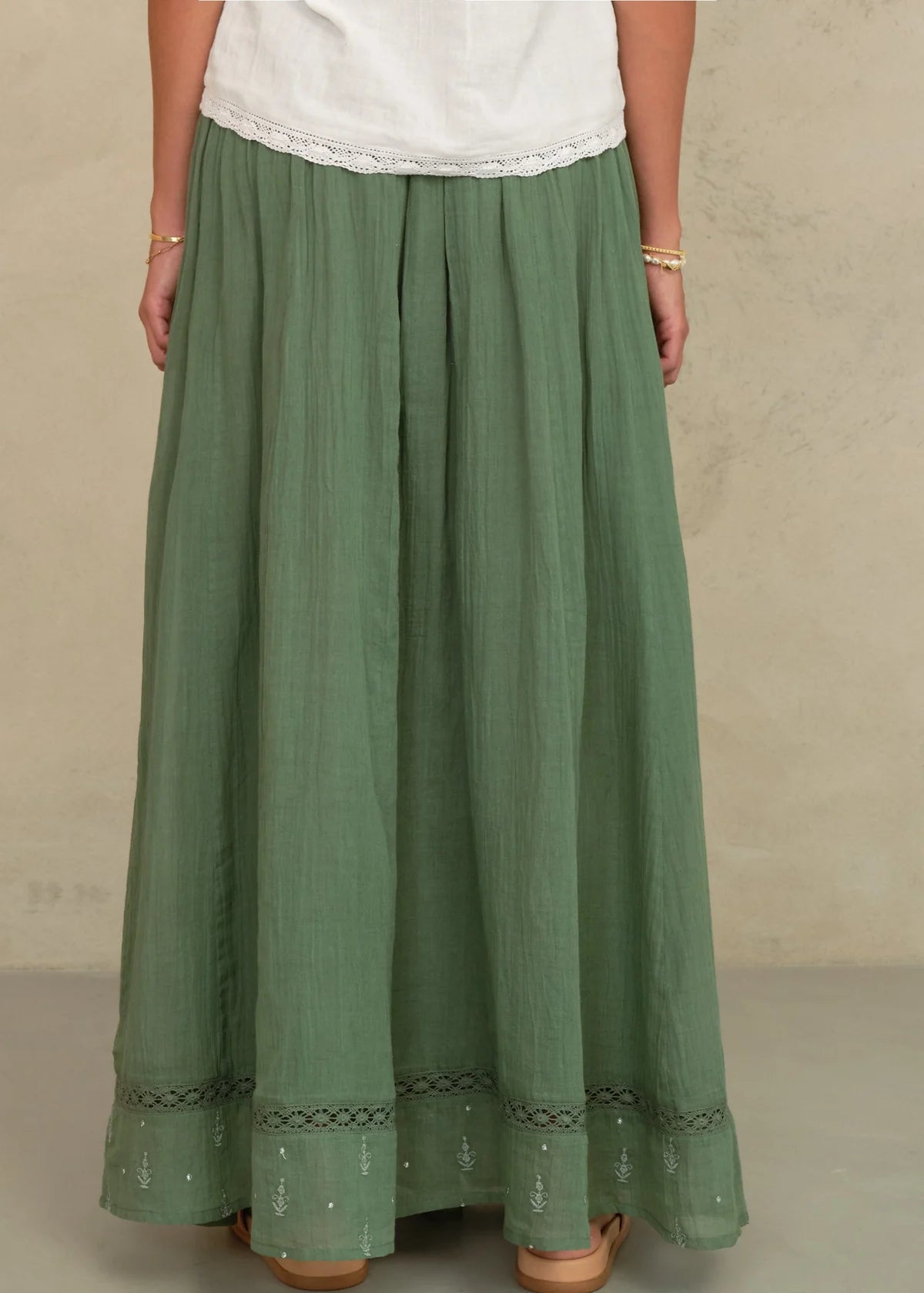 M.A.B.E Seri Embroidered Maxi Skirt-Green