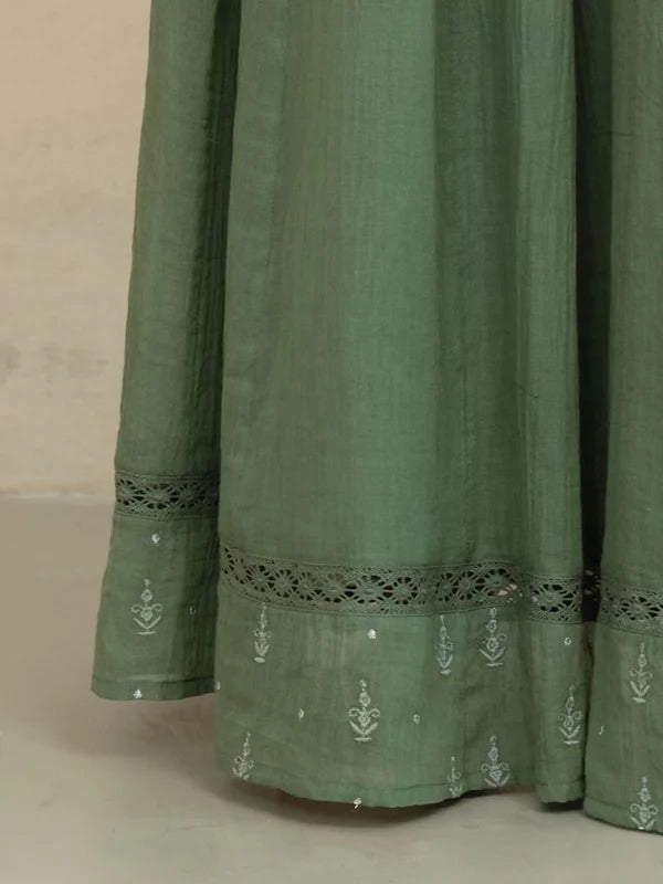 M.A.B.E Seri Embroidered Maxi Skirt-Green