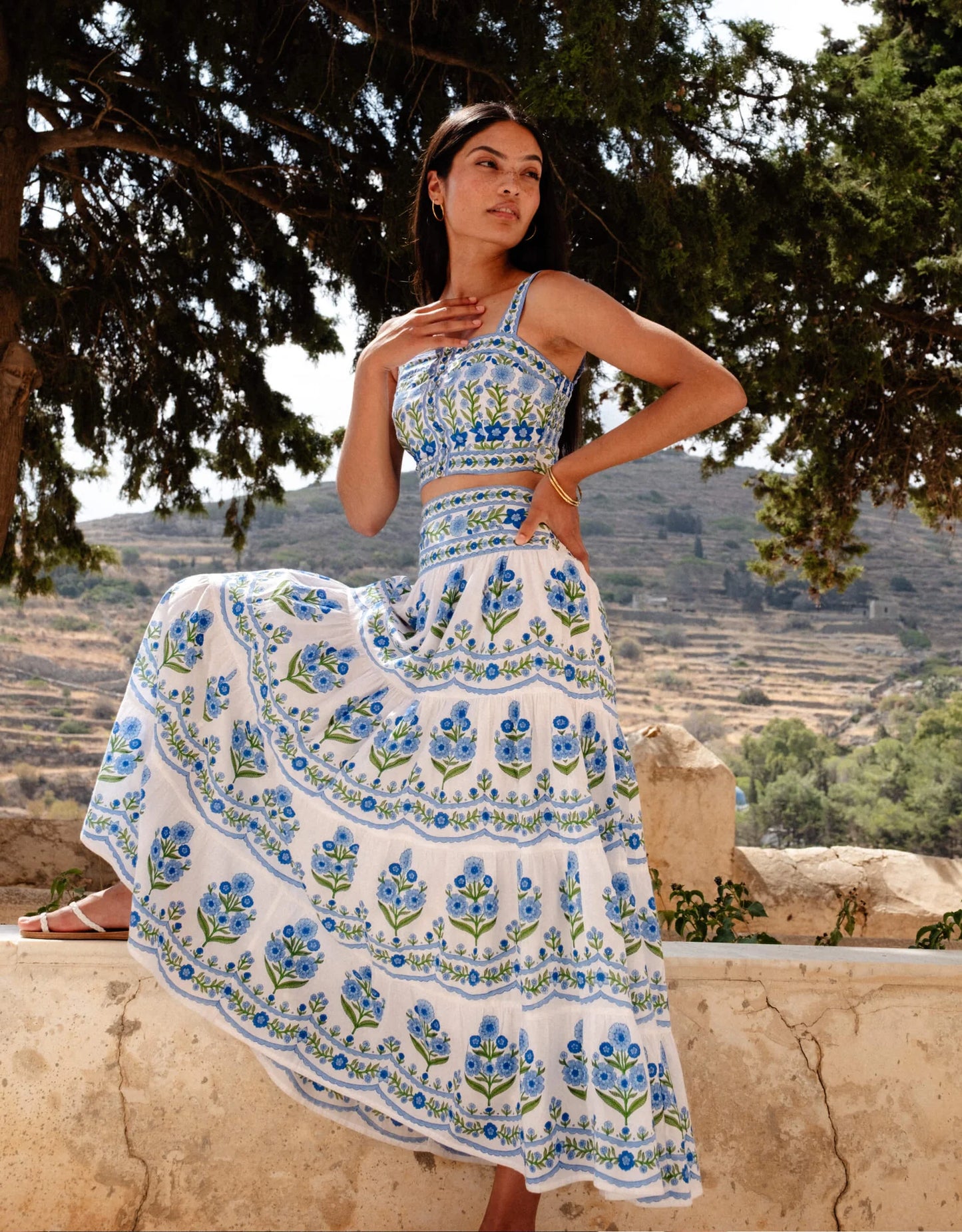 Pink City Prints Lapis Medow Rah Rah Skirt