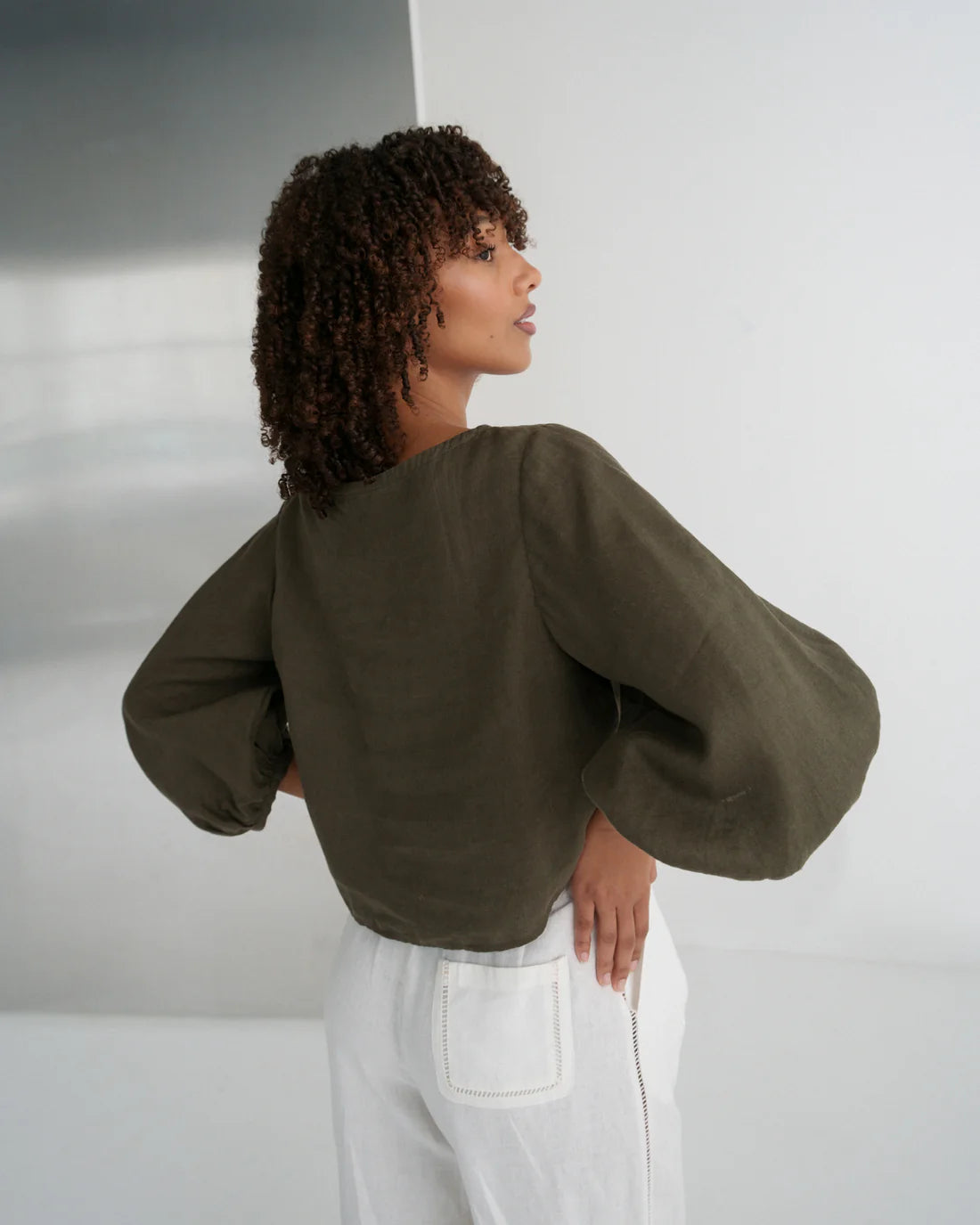 Lilly Pilly Demi Linen Top-Khaki