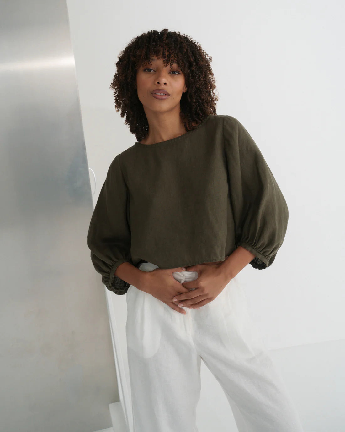 Lilly Pilly Demi Linen Top-Khaki