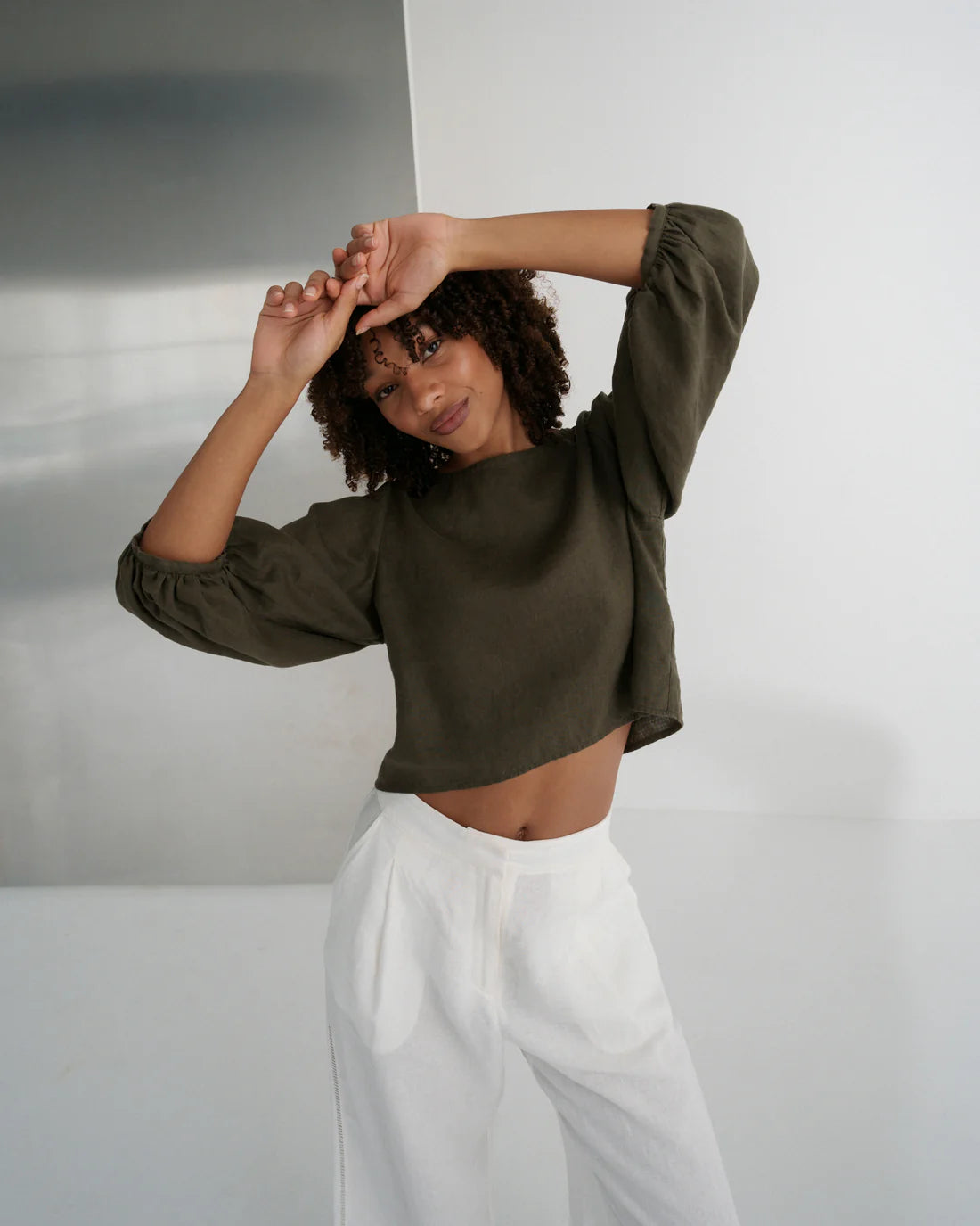Lilly Pilly Demi Linen Top-Khaki