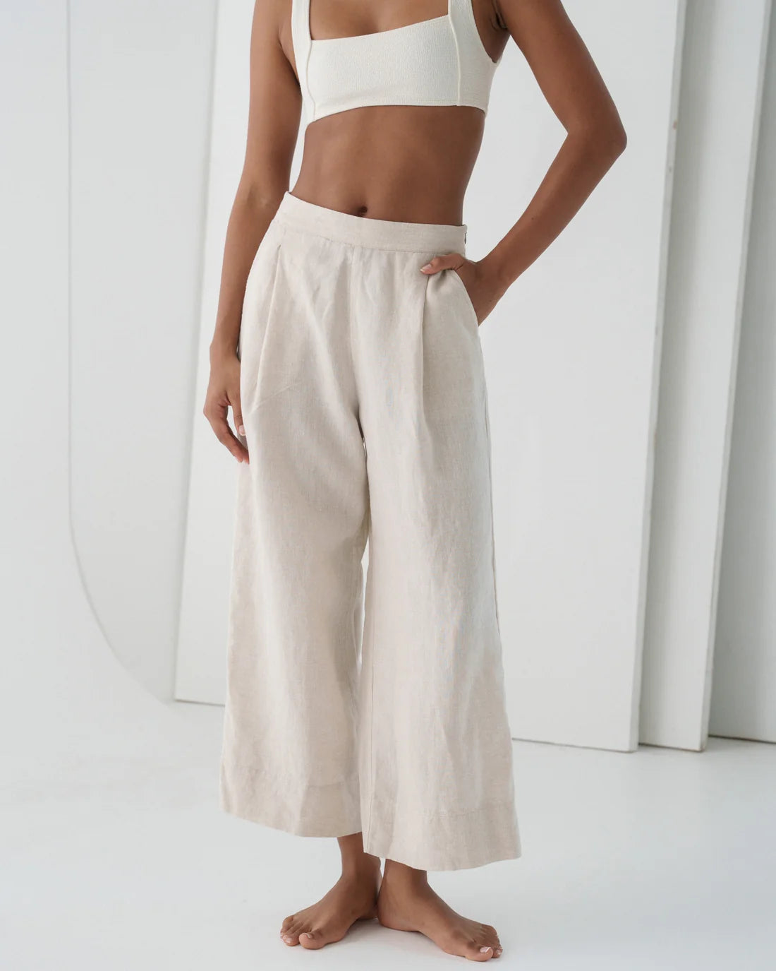Lilly Pilly Ivy Linen Crop Pants-Oatmeal