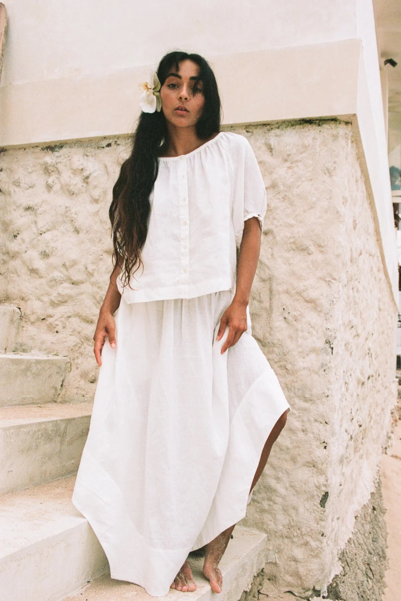 Lilly Pilly Pia Linen Top-Ivory