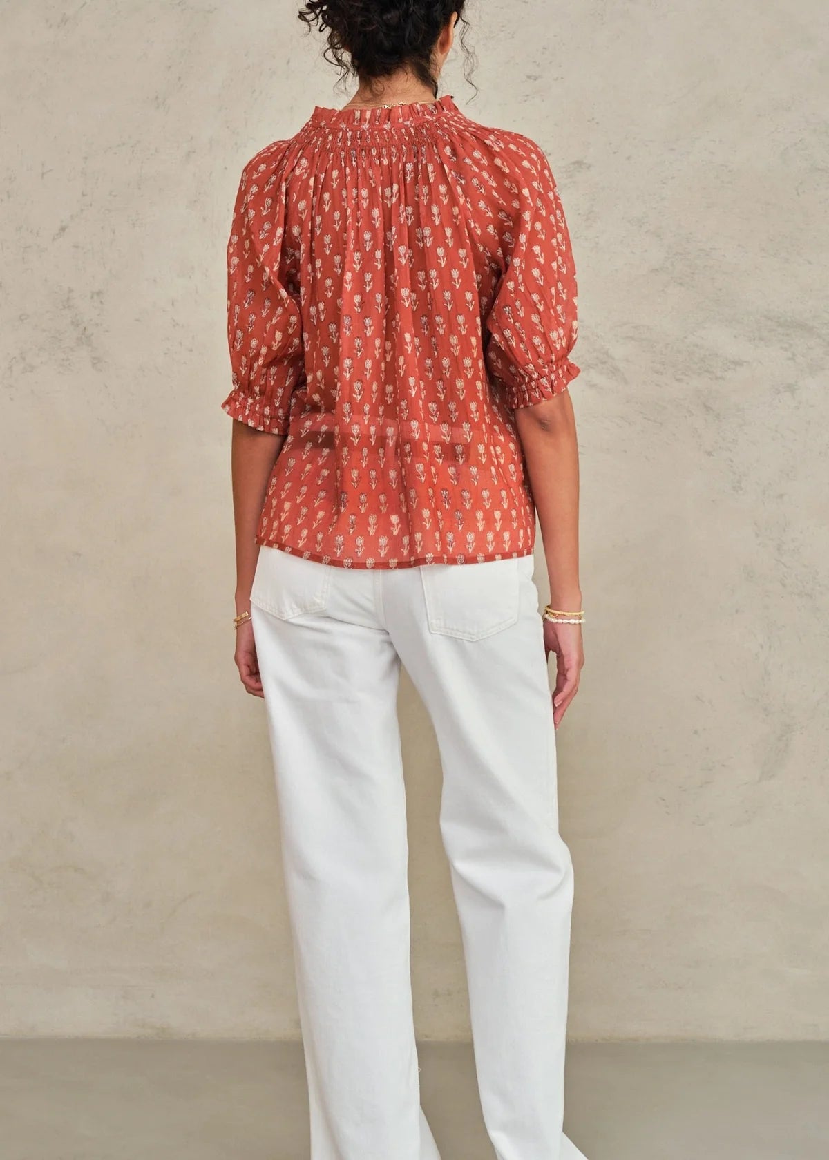M.A.B.E Ari Print Short Sleeve Top-Rust