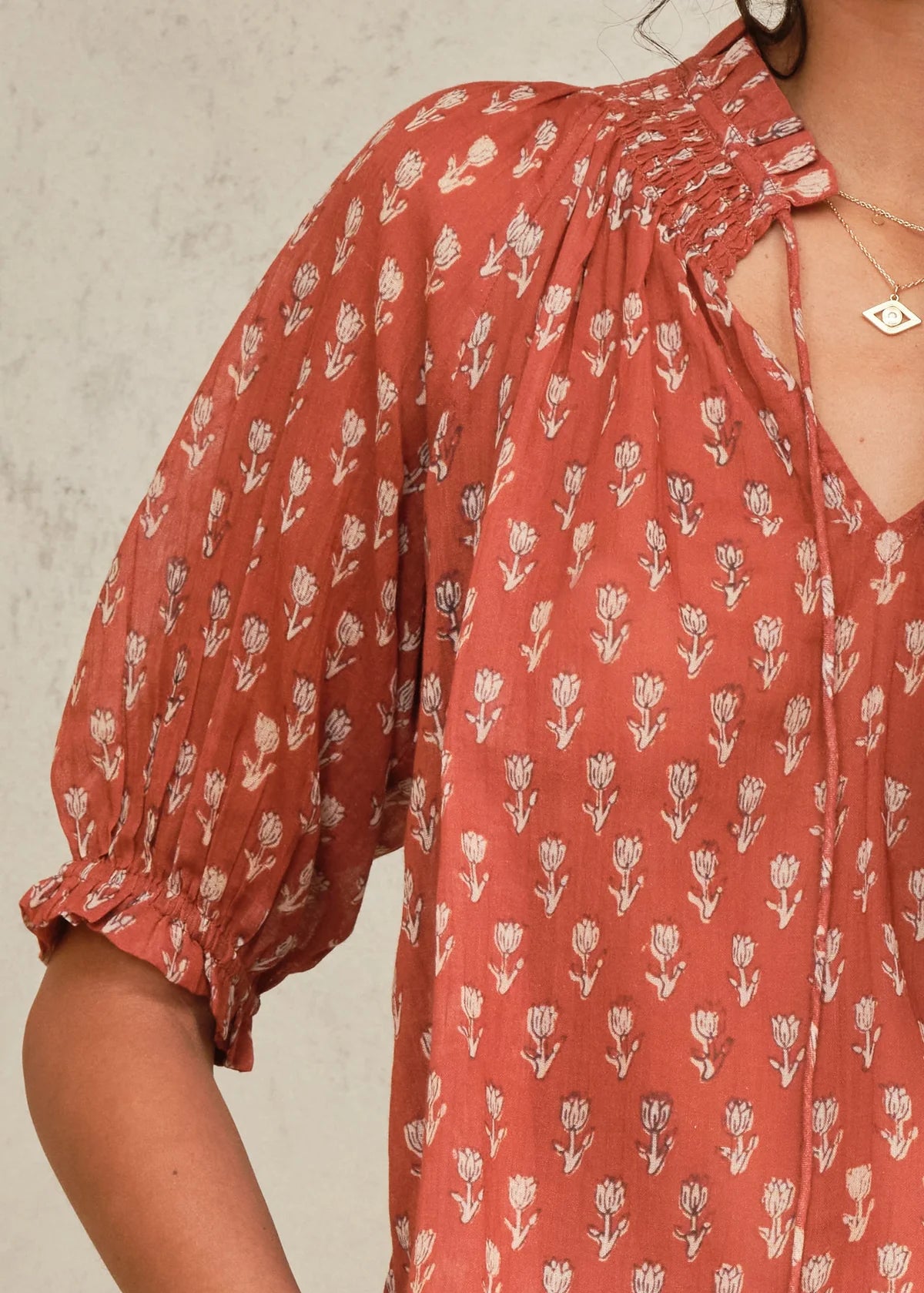 M.A.B.E Ari Print Short Sleeve Top-Rust