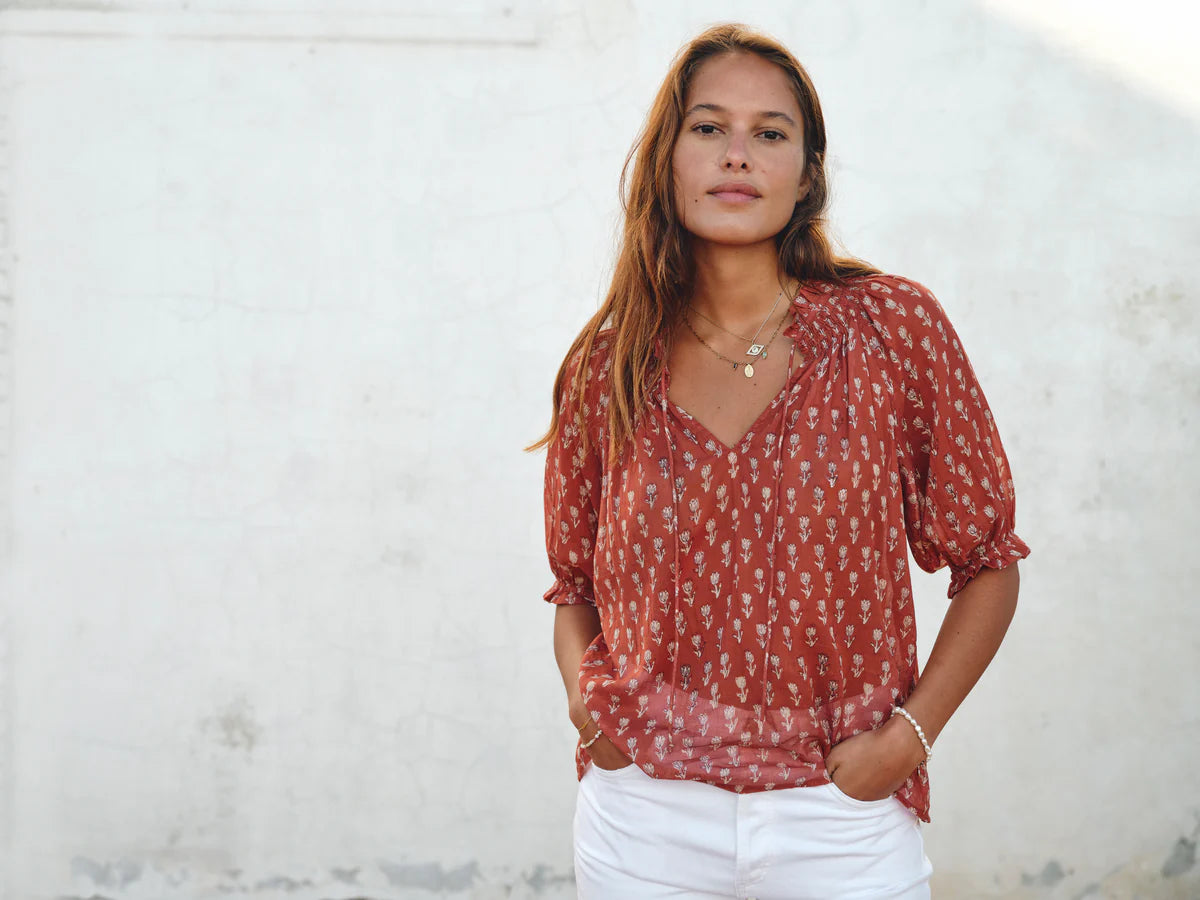 M.A.B.E Ari Print Short Sleeve Top-Rust