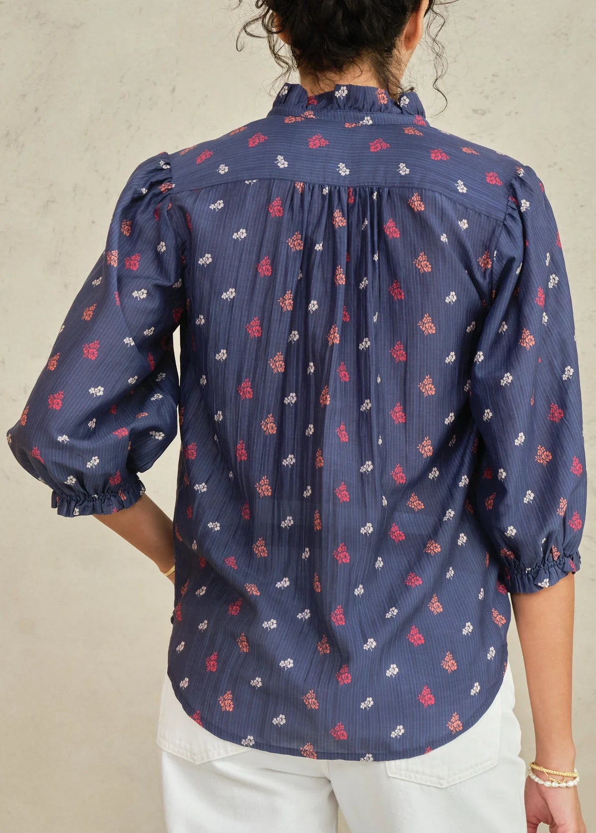 M.A.B.E Auden Print Cotton Silk Top-Indigo