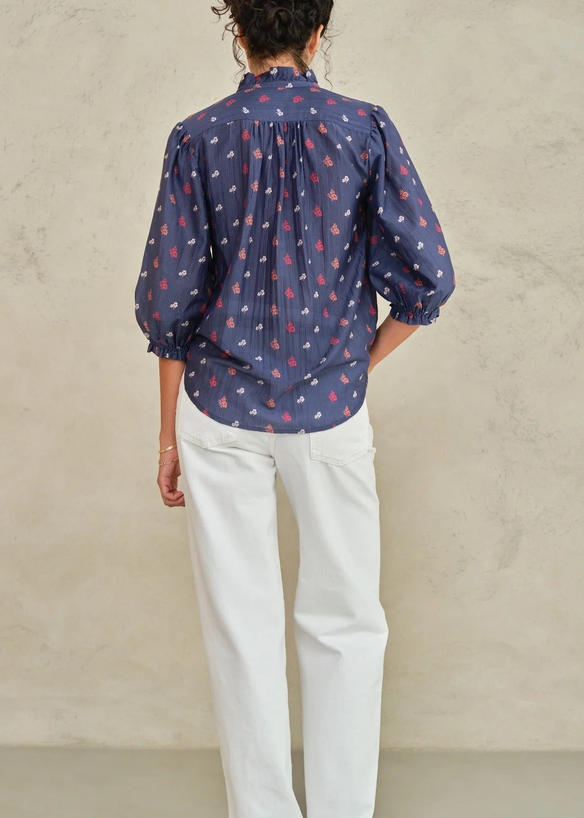 M.A.B.E Auden Print Cotton Silk Top-Indigo