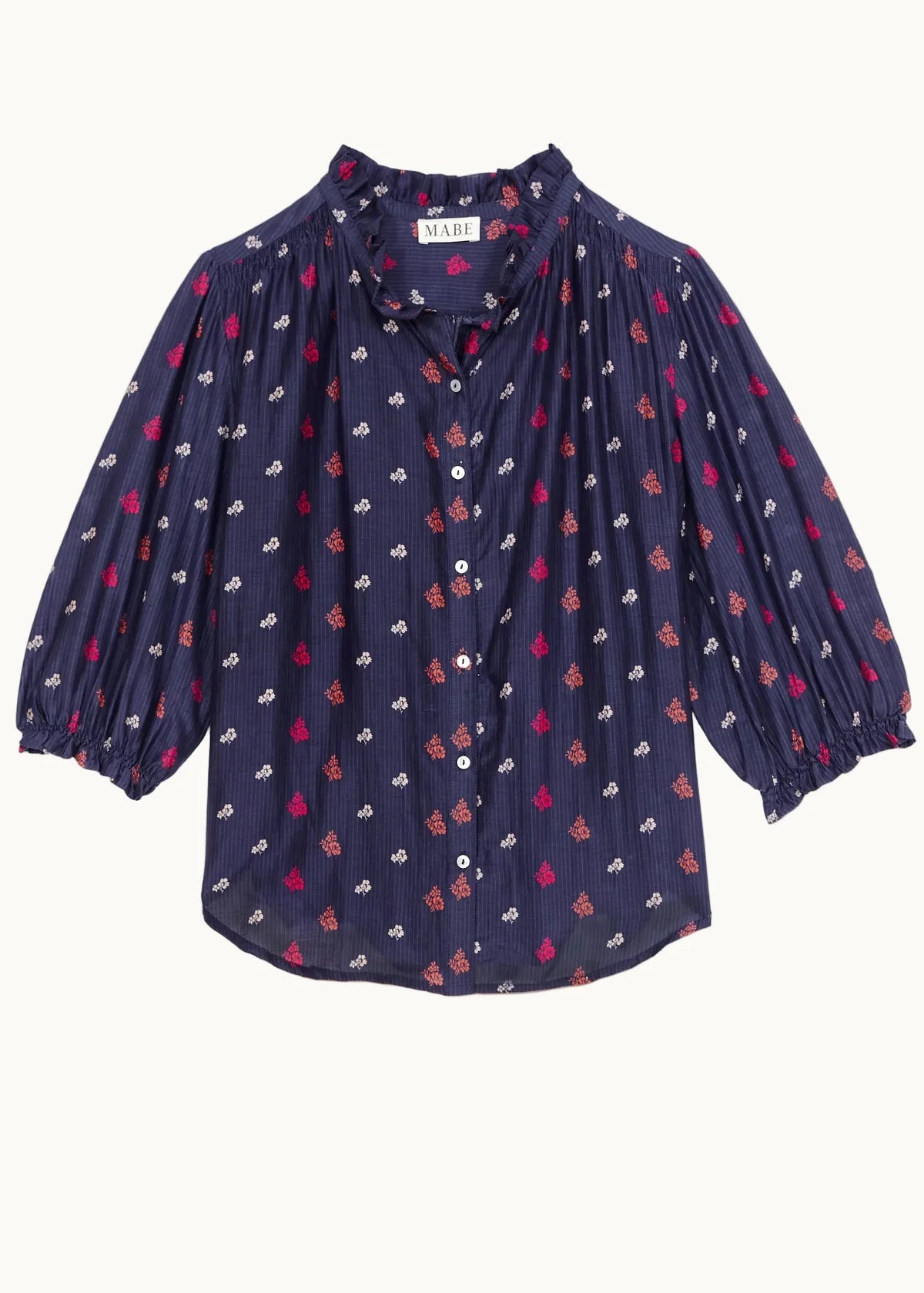 M.A.B.E Auden Print Cotton Silk Top-Indigo