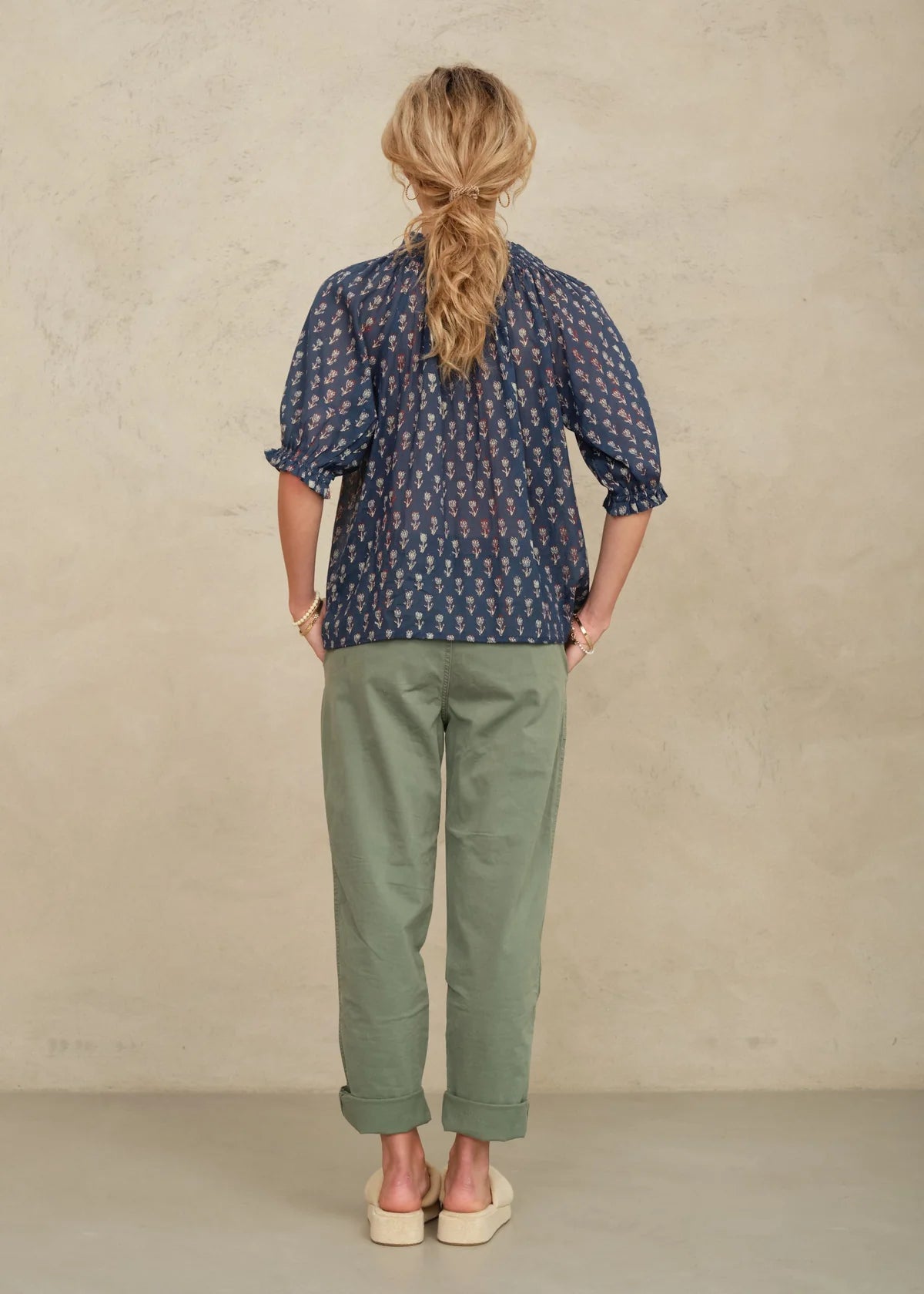 M.A.B.E Ari Print Short Sleeve Top-Indigo