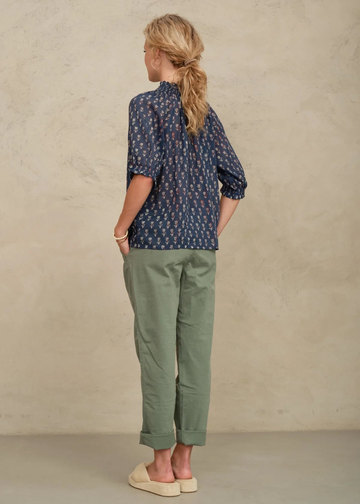 M.A.B.E Ari Print Short Sleeve Top-Indigo