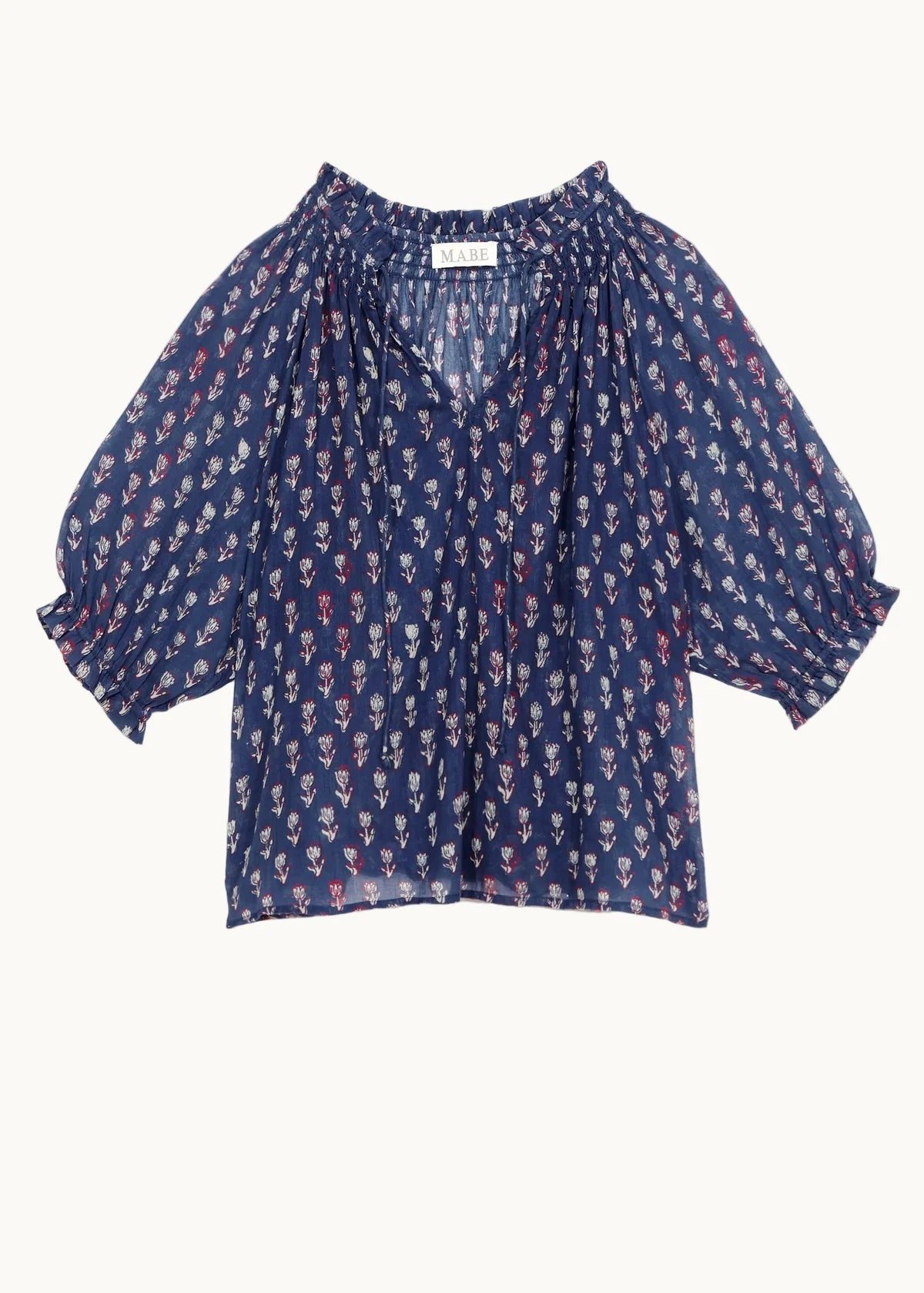 M.A.B.E Ari Print Short Sleeve Top-Indigo