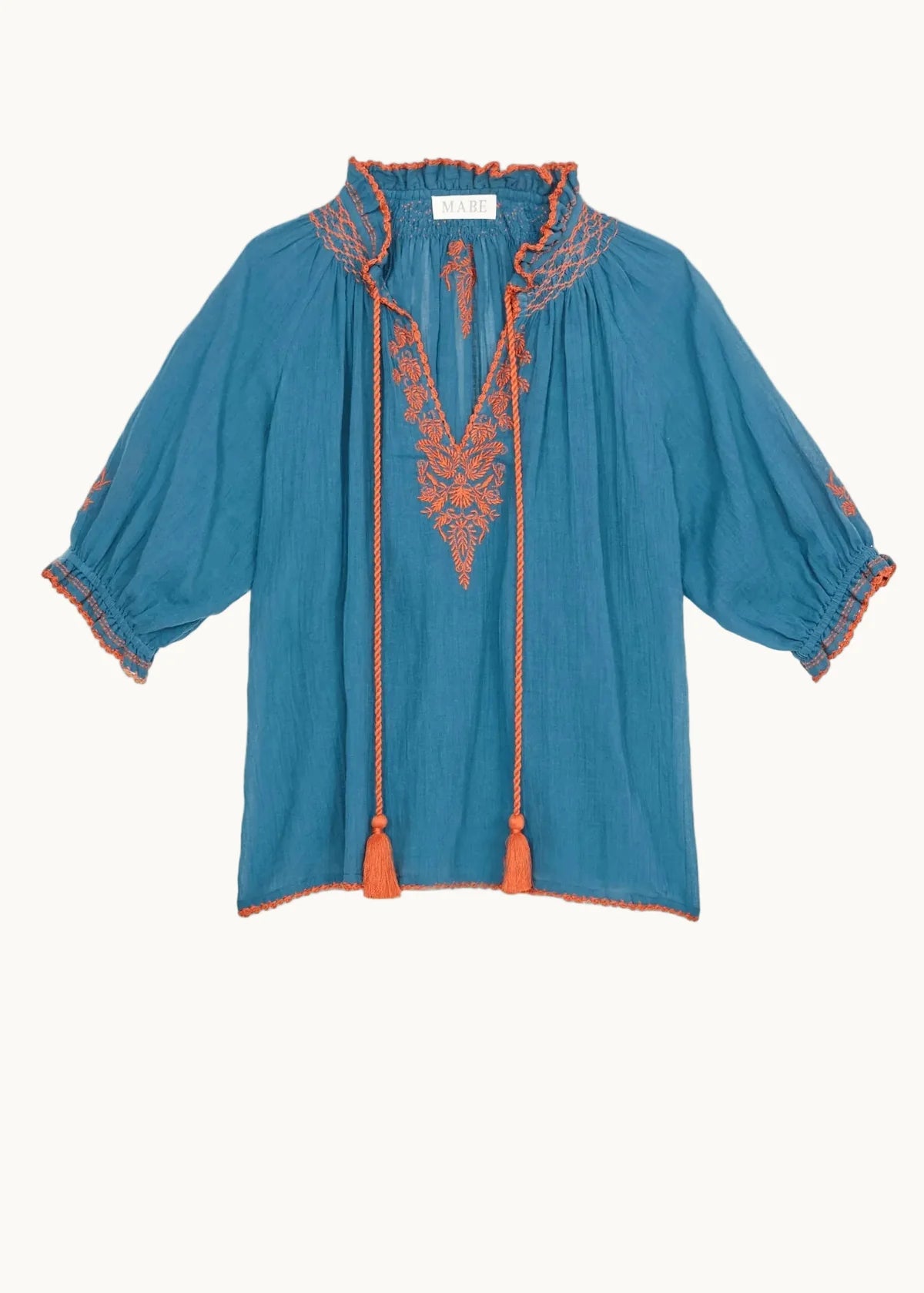 M.A.B.E Talia Embroidered Top-Blue/Orange