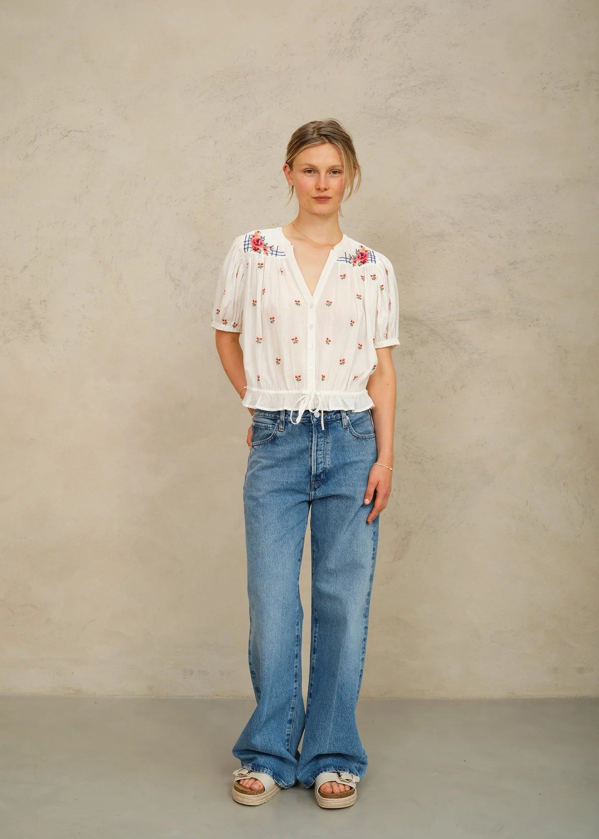 M.A.B.E Harlie Embroidered Short Sleeved Top