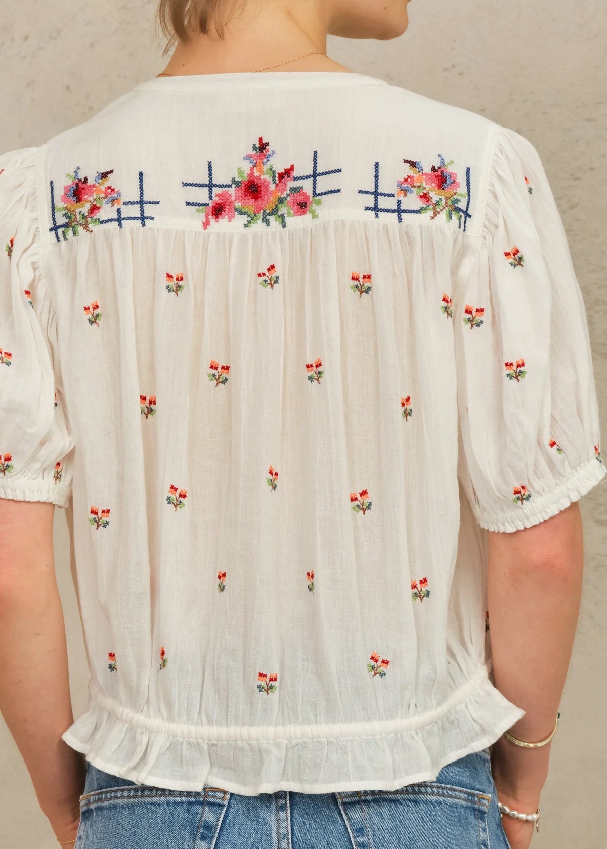 M.A.B.E Harlie Embroidered Short Sleeved Top