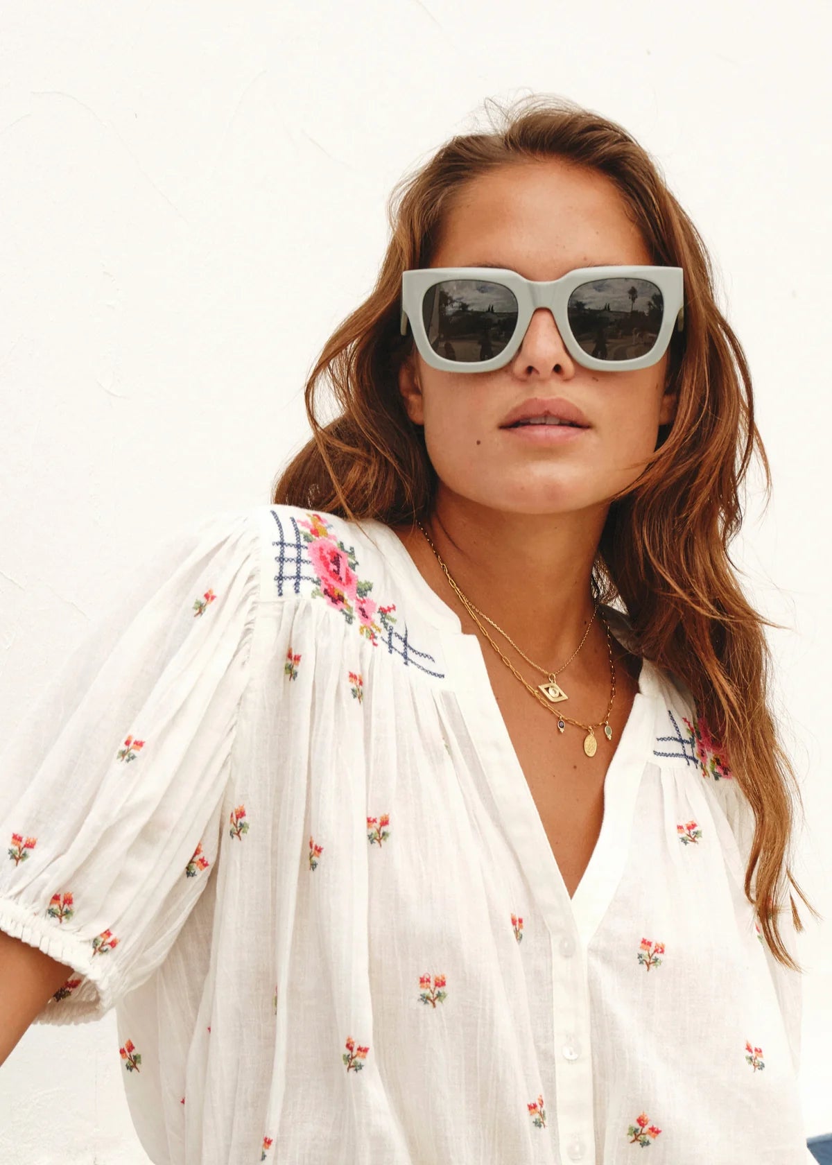 M.A.B.E Harlie Embroidered Short Sleeved Top