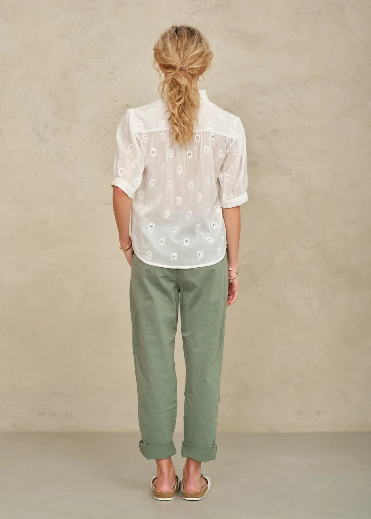 M.A.B.E Frani Embroidered White Short Sleeved Top