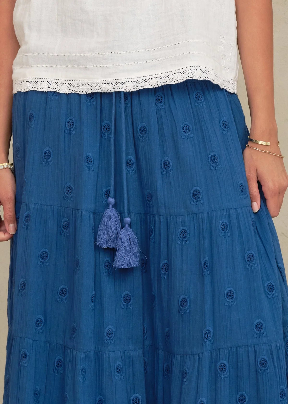 M.A.B.E Frani Embroidered Maxi Skirt-Cobalt