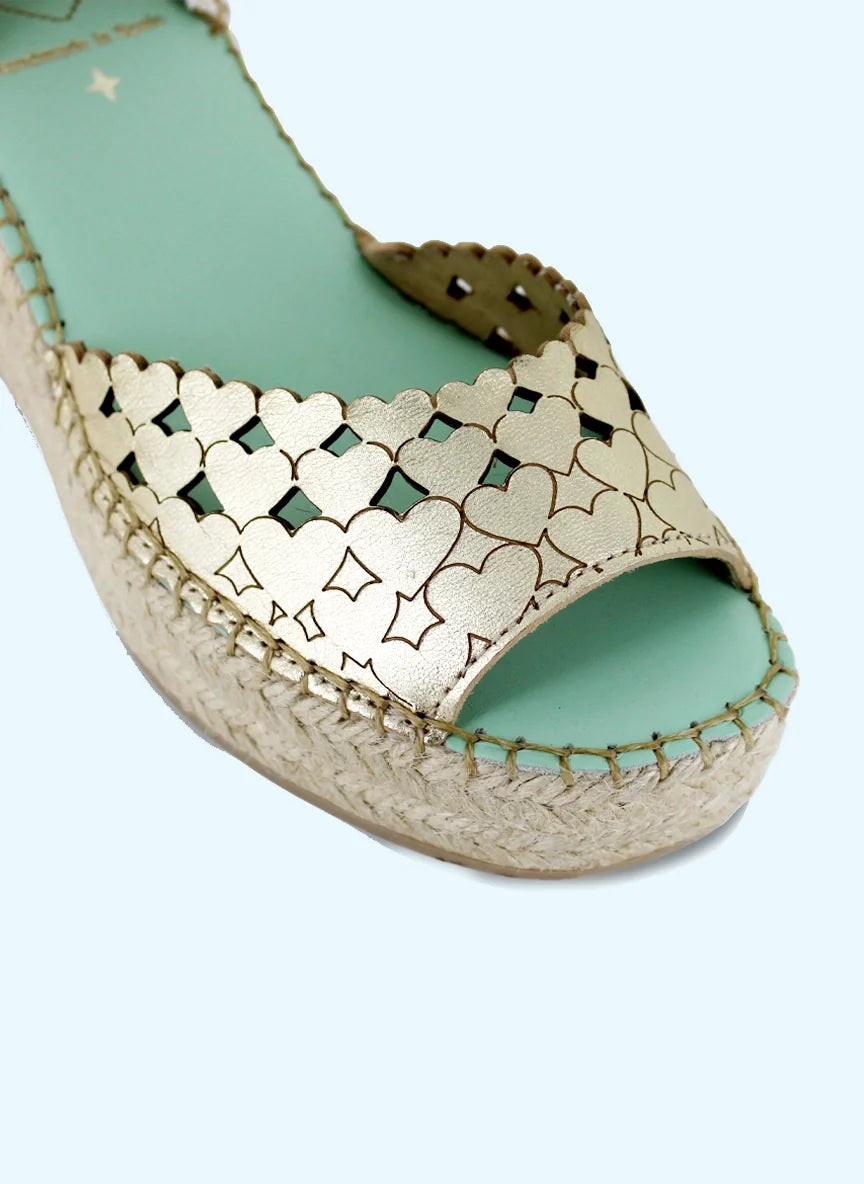 Star love Dalim Gold Heart Low Wedge Esperdrilles