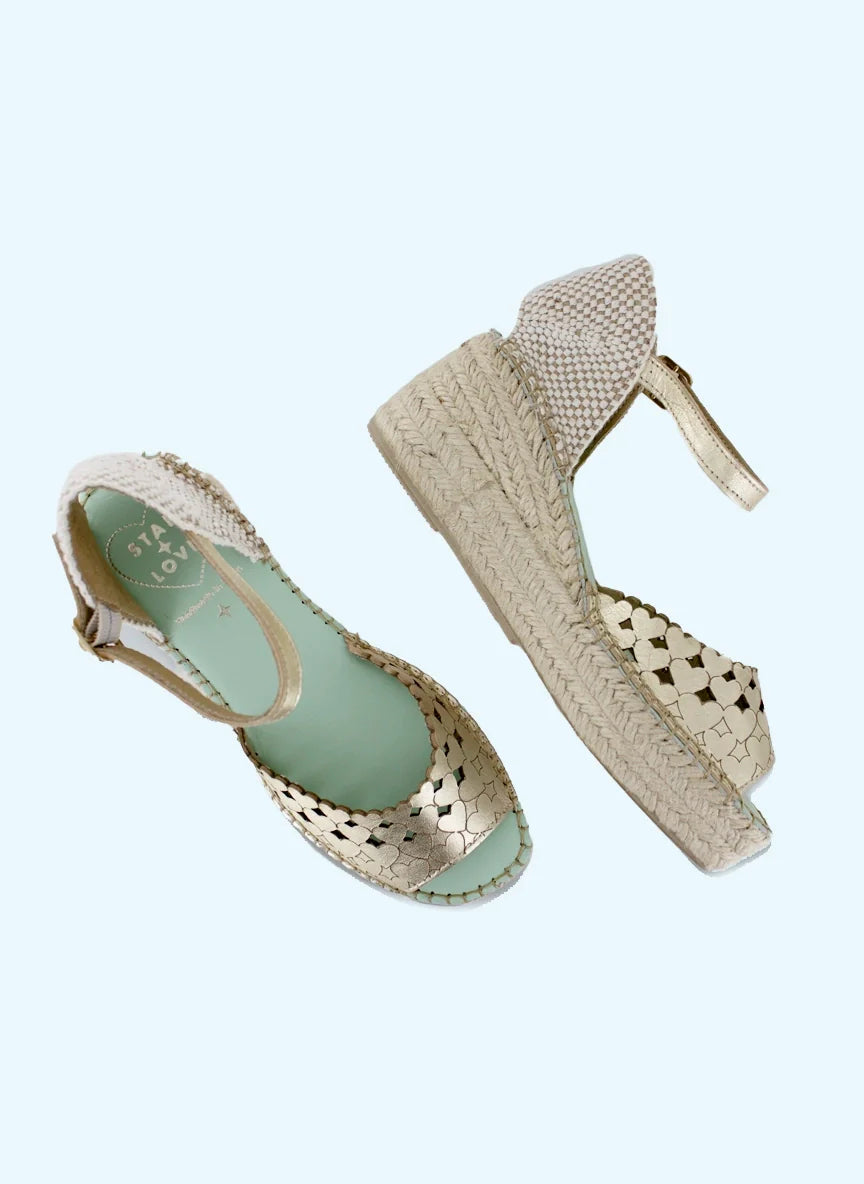 Star love Dalim Gold Heart Low Wedge Esperdrilles