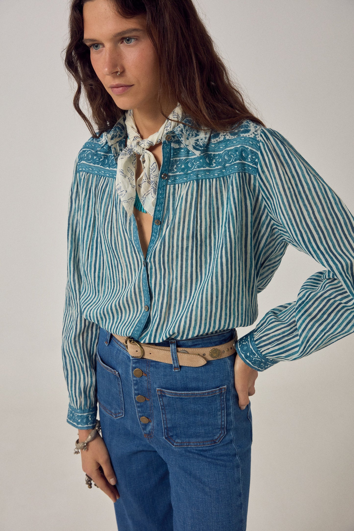 Maison Hotel Maria Shirt- Mediterranean Stripes Blue Ink