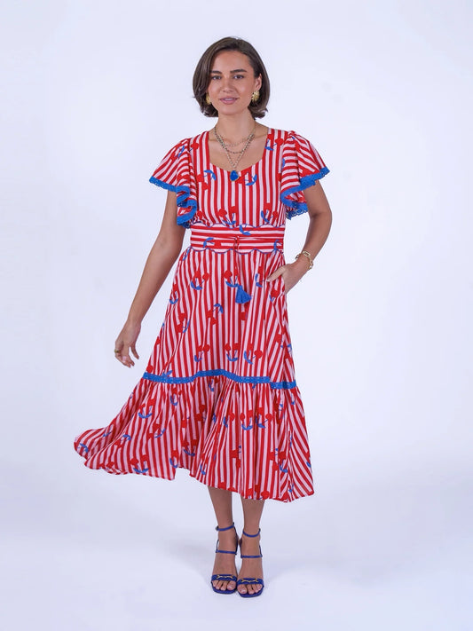 New Day Originals Feather Dress in Cherry Stripe