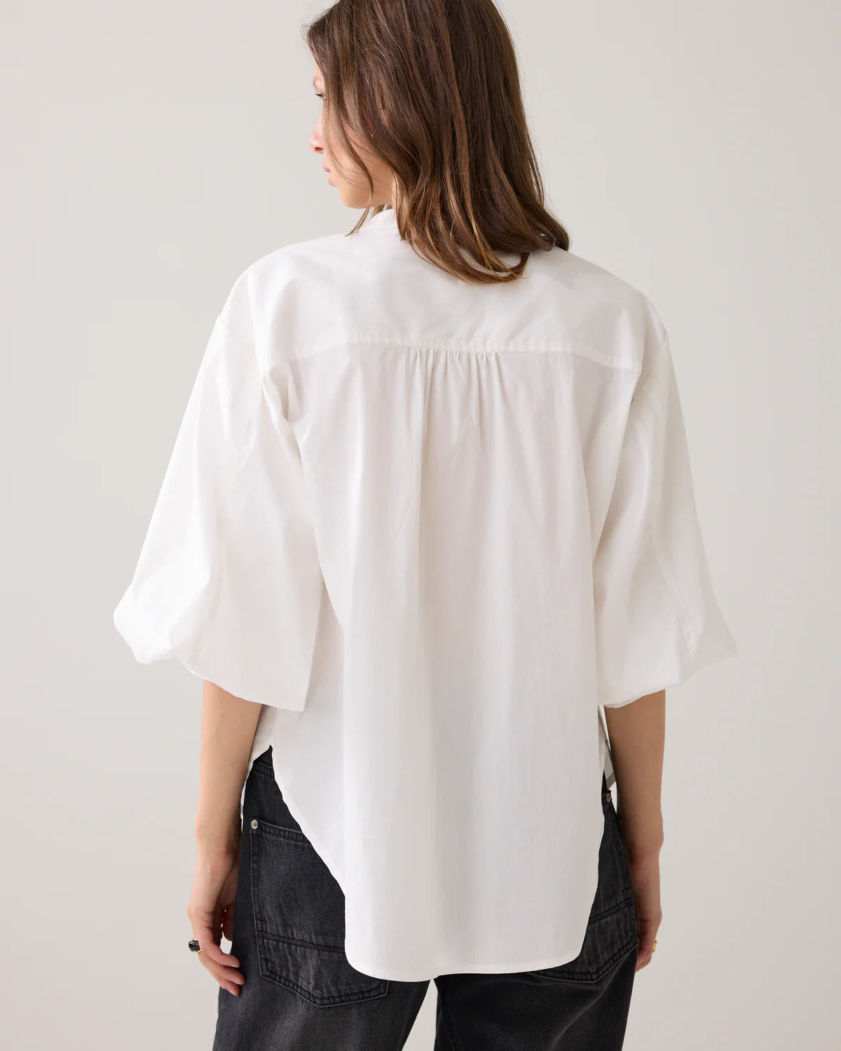 Summum White Cotton Blouse with Diamond Buttons