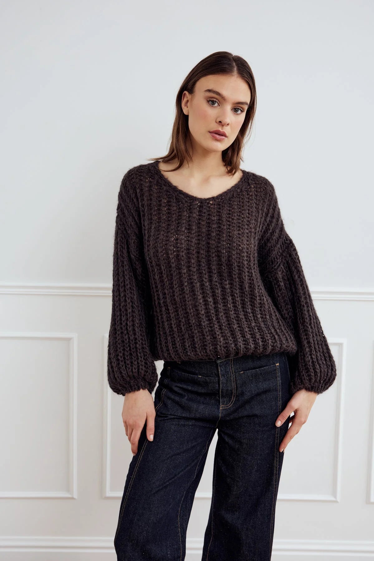 Noella Joseph Knit Sweater-Dark Brown