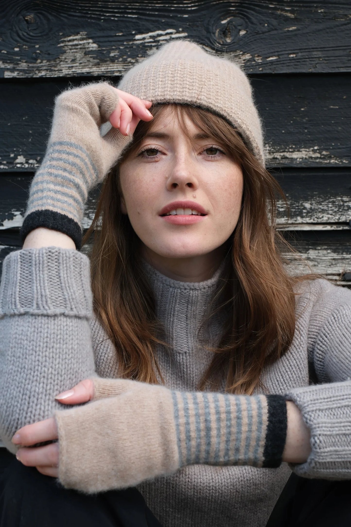 Quinton +Chadwick Angora Fingerless Mittens-Fossil
