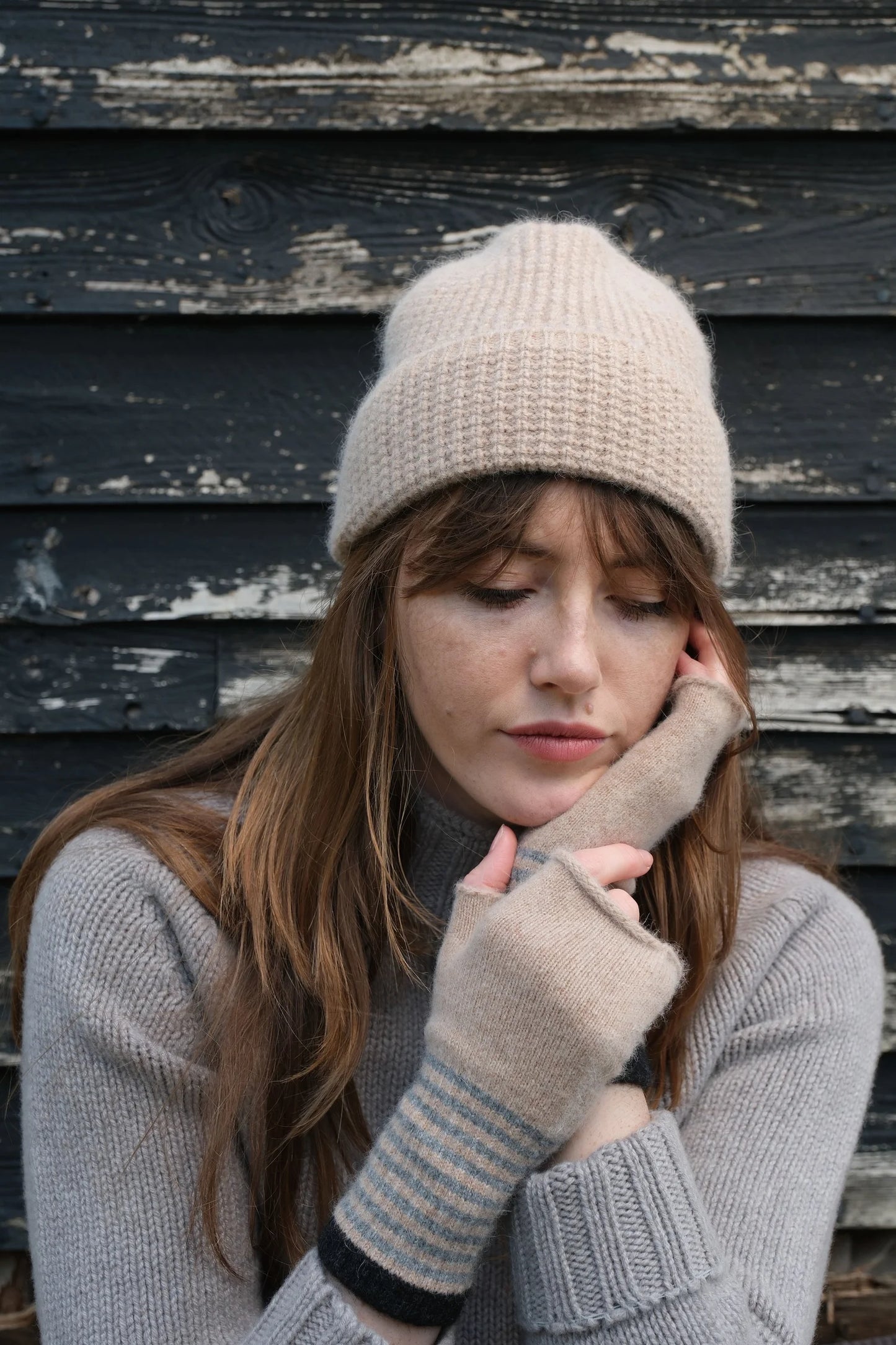 Quinton +Chadwick Angora Fingerless Mittens-Fossil
