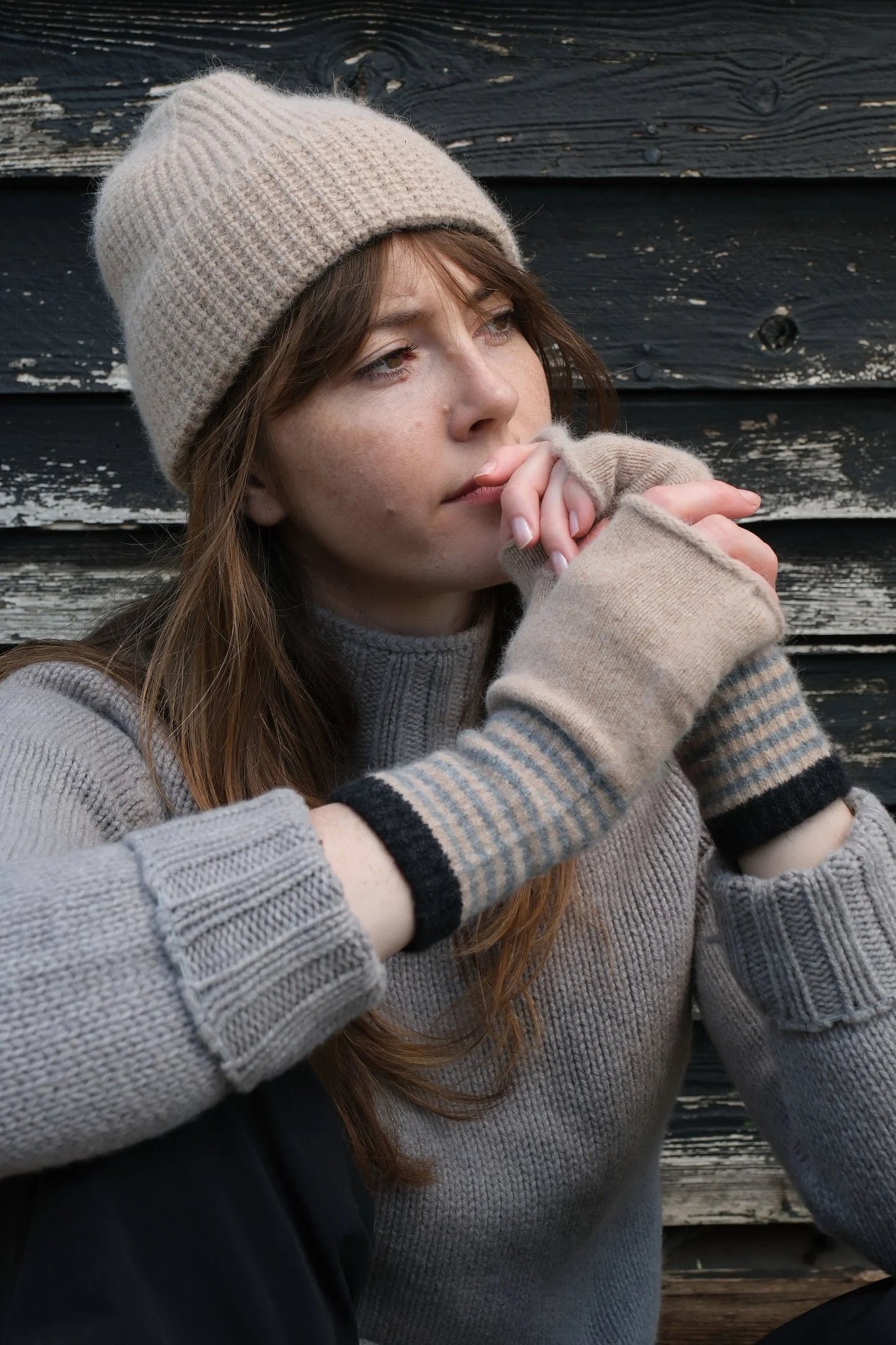 Quinton +Chadwick Angora Fingerless Mittens-Fossil